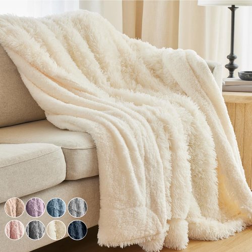 Connecticut Home Co Throw Blanket - Soft Fluffy Cozy Decor | 65x50 Cream Sherpa for Bed & Couch