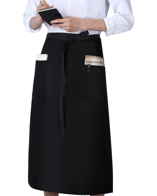 Xtinmee 10 Pcs Bistro Aprons Two Pockets 32 Inch Waterproof Half Waist Black Bistro Apron with Extra Long Waist Ties for Unisex Adult Front-of-house Staff