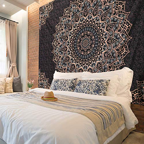 Black Mandala Tapestry Wall Hanging - Boho Psychedelic Room Decor