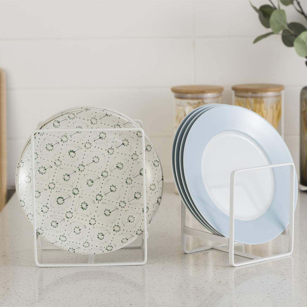 ORZ Organizer for Cabinet, Set of 2 Plate Holders Metal Plate Storage Rack for Counter-top and Cupboard