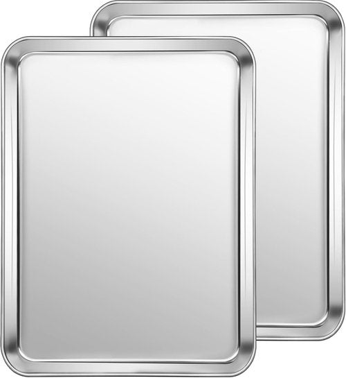 CEKEE Stainless Steel Baking Sheets - Heavy Duty 2-Piece Set, Easy Clean, 12.59 x 9.84 x 1 Inch
