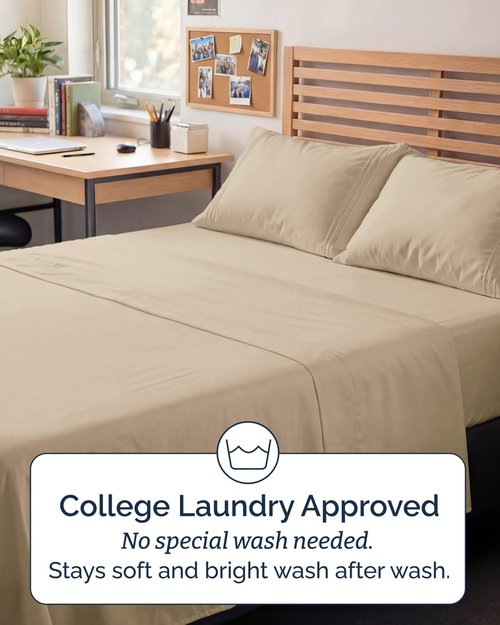 Full XL Bed Sheet Set by Hotel Luxury | 4-Piece Soft, Breathable & Cooling Bedding - Cream, Deep Pockets