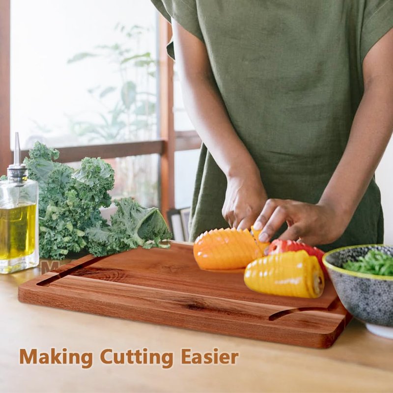 AIDEA Acacia Wood Cutting Board with Handle, Large Wooden Charcuterie Board for Bread, Cheese, Meat, and Fruits, Food Serving Tray for the Kitchen (17" x 11")