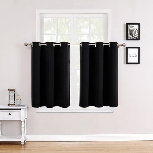 ChrisDowa Small Window Curtains - Grommet Thermal Insulated Room Darkening Panels | Black, 42 x 36 Inch