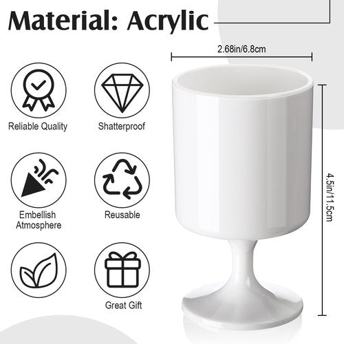 Singhoow 48 Packs 8oz Acrylic Reusable Plastic Wine Glasses Bulk Wedding Easter Disposable Short Stem Baby Shower Party Goblet Cup Vintage Unbreakable Cocktail Drink Bars Stemware (White)