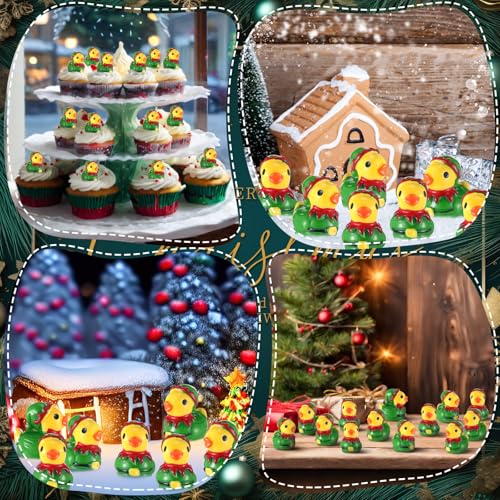 120 Pcs Elf Green Resin Ducks Miniature Figurines - Christmas Decor