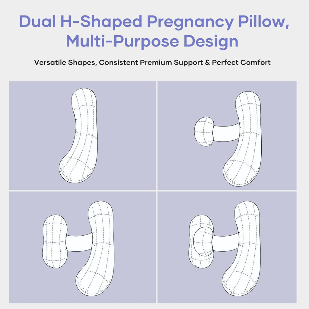 Skiennix Pregnancy Pillow - Adjustable H-Shaped Full Body Support for Side Sleeping | Cooling Cover, Blue