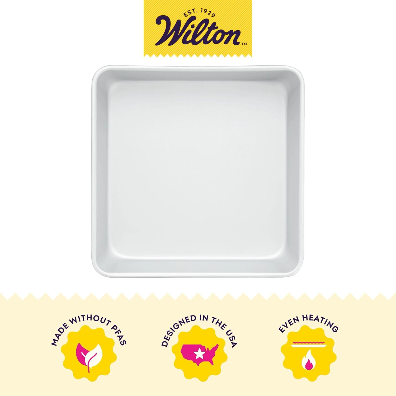 Wilton Square Cake Pan - 8 x 8 Inch Even Heating Aluminum Bakeware | PFAS-Free Design