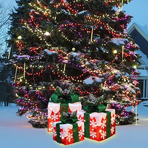 JUSTPRO Style 5 3-Piece Lighted Christmas Gift Boxes with Bright White LEDs