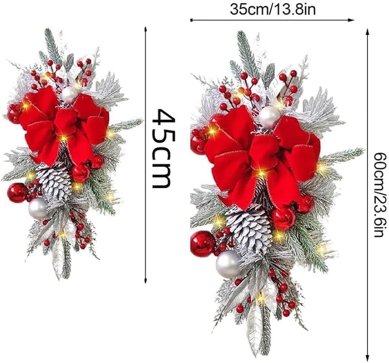 Artificial Christmas Teardrop Swag with LED Lights, 24-Inch Red Berry Decor