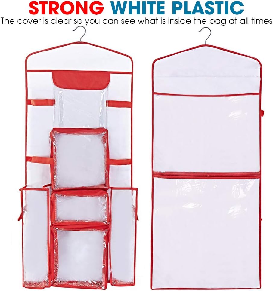 ProPik Wrapping Paper Storage Organizer - Double-Sided Design with Multiple Pockets, 40" x 17", Red