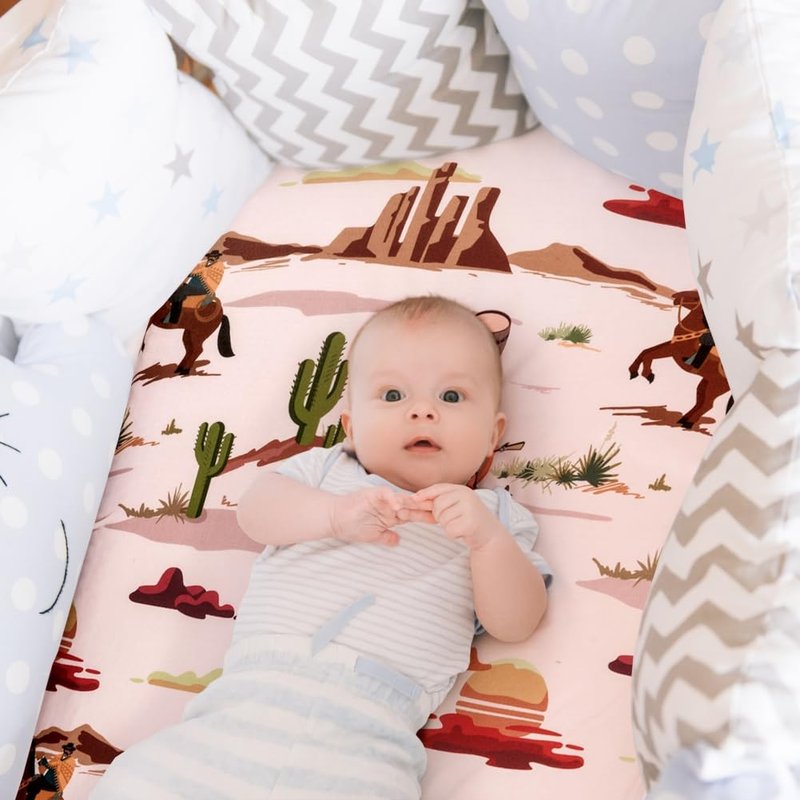 4 Pack Western Cowboy Crib Sheets Neutral Breathable Fitted Baby Sheets Nursery Sheets for Baby Boys or Girls (Bassinet Sheet)