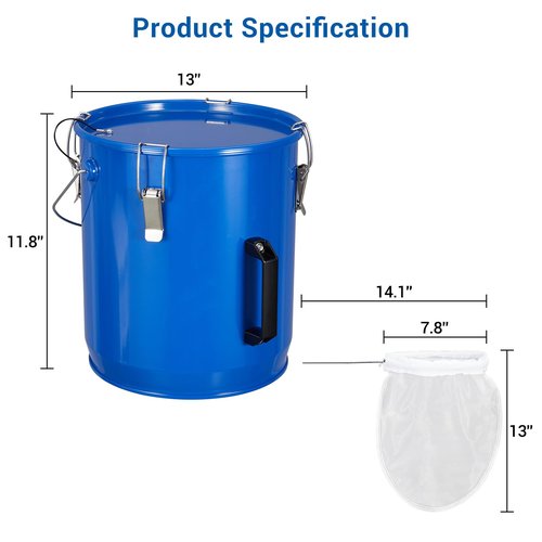 Fryer Grease Bucket 6 Gal, Fryer Oil Bucket with Lid, Oil Disposal Caddy, Coated Carbon Steel Oil Filter Pot with Rust-Proof Coating, Fryer Oil Transport Container with Lock Clips & Filter Bag