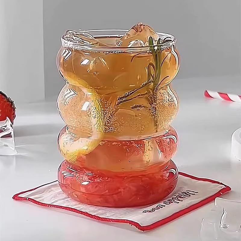 16 oz Wave Shape Drinking Glasses with Lids and Straws - Set of 4