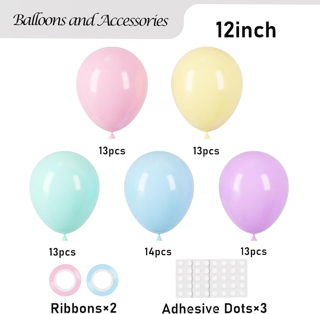 Voircoloria Pastel Balloons - 66-Pack 12-Inch Macaron Latex Party Balloons for Celebrations