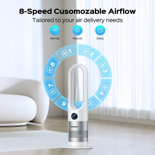Bladeless Fan - 26" Tower Fan with Remote | 8 Speeds, 90° Oscillation & 9-Hour Timer