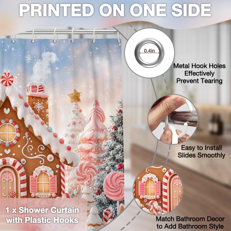 Duluxykl 72x72 in Christmas Gingerbread House Shower Curtain Pink