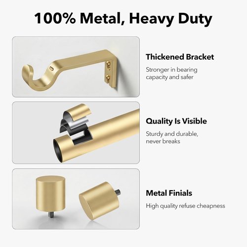 IFELS Heavy Duty Curtain Rod - Adjustable 66 to 120 Inch | Gold Metal Finials & Modern Design