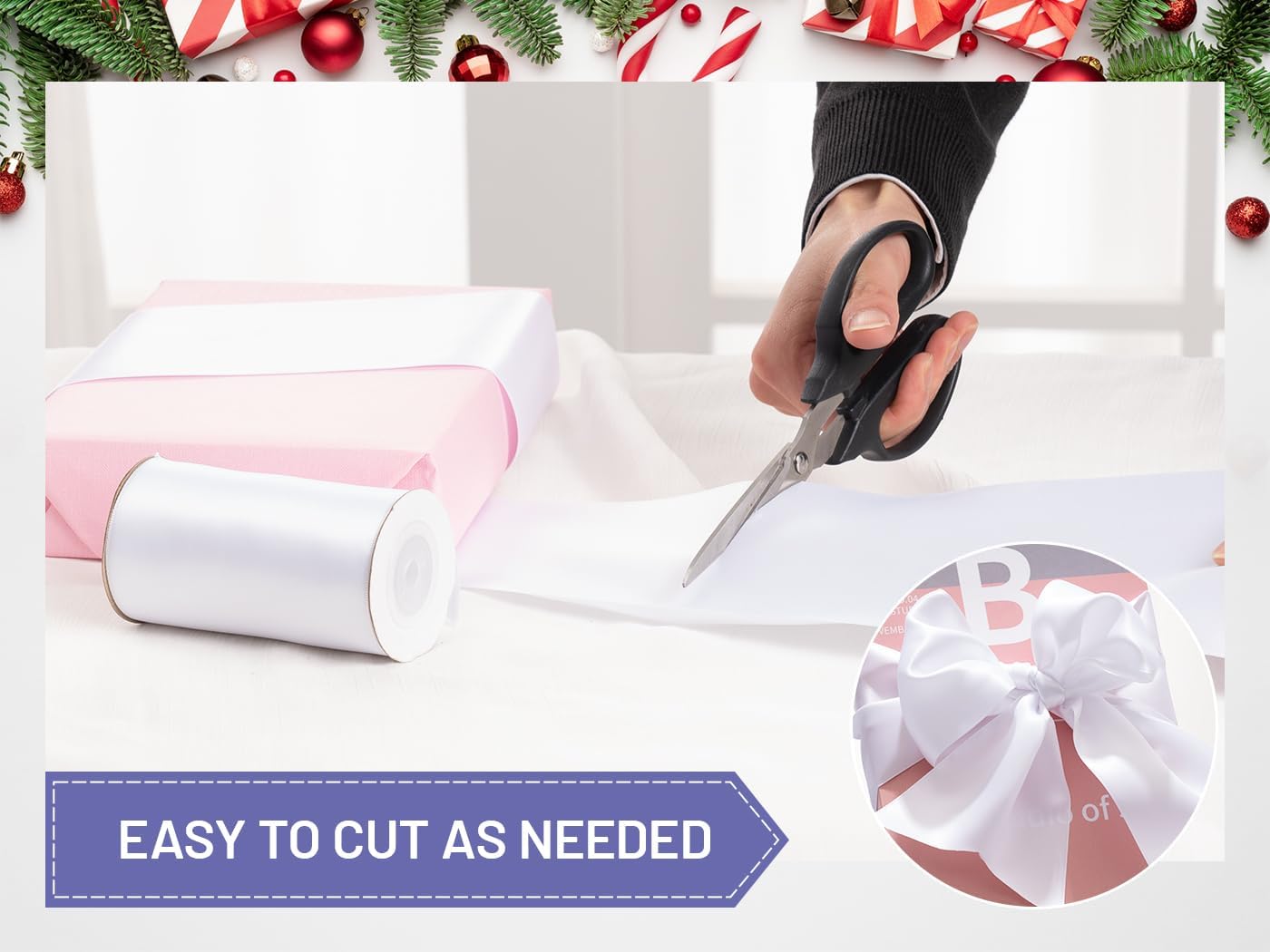 White Satin Ribbon - 4 Inch Wide Double Face for Gift Wrapping & Wedding Decor | 10 Yards