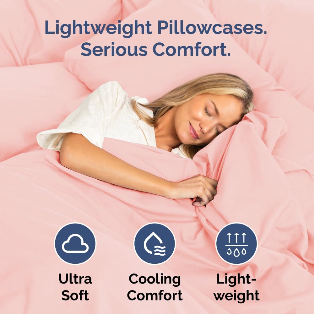 Skiennix Body Pillowcases Set of 4 | Soft, Breathable Covers for Sleeping - 20x54 in Baby Pink