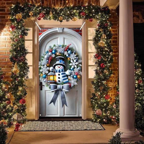 BlissYard Gnome Door Cover 35x71 Inch Snowman Banner for Christmas Door Decor
