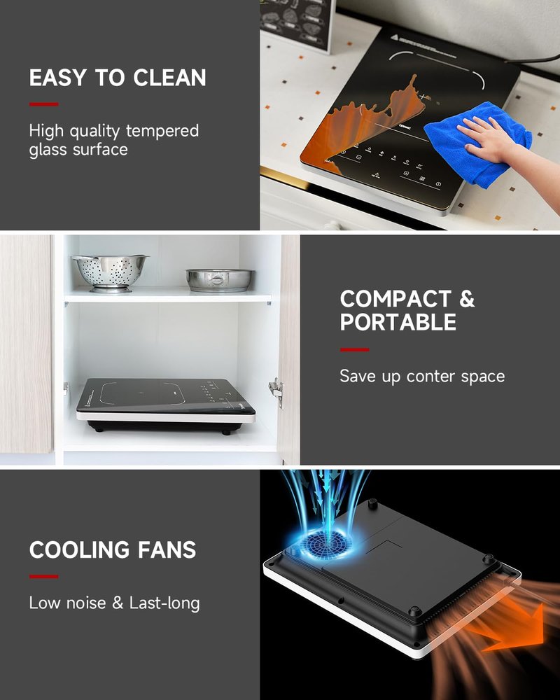 TOPWISH Portable Electric Stove,110V Electric Hot Plate Single Burner Electric Cooktop Countertop Burner with 6 Preset Functions,10 Power Levels,LED Touch Control, Child Lock &Timer