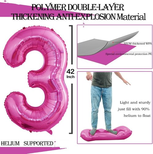 GOER Jumbo 42-Inch Number 13 Balloons - Hot Pink Foil Decorations for 13th Birthday Party