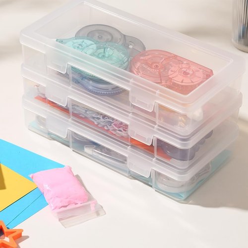 Medium Clear Storage Box 9-Pack | Stackable Containers with Snap-Tight Latch - 10” x 5” x 1.9” for Art Tools