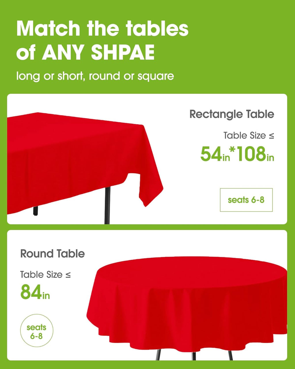 Pureegg Round Plastic Table Cloths - 84'' Leakproof & Sturdy | 8 Pack for Valentine's Day & Holidays