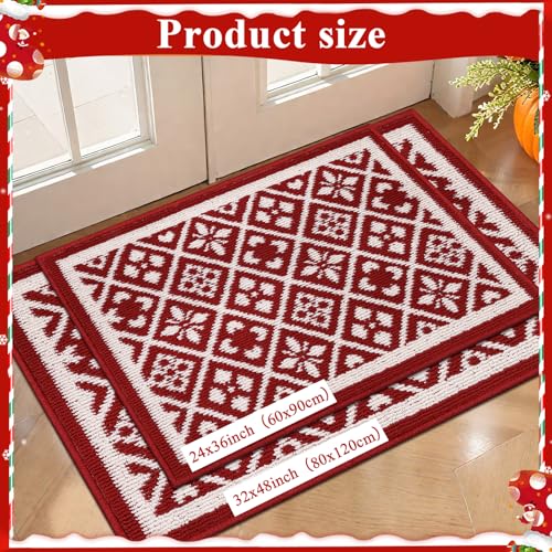 Ileading Christmas Indoor Doormat 32x48 Inches Washable Red Muddy Rugs for Dogs