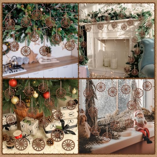 RattanView 24 Pcs Western Wagon Wheel Ornaments for Christmas Tree