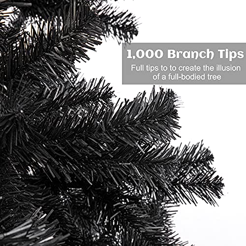 6 Ft Black Artificial Christmas Tree with Metal Stand & 1000 PVC Tips