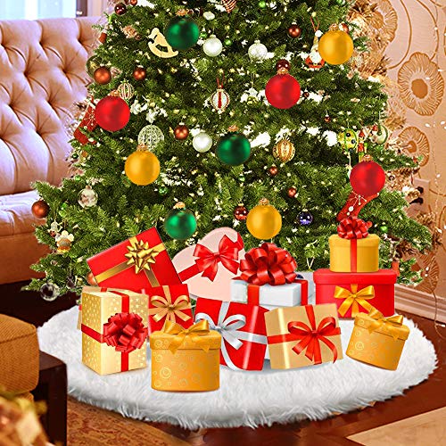 Plush Snow White Christmas Tree Skirt - 31-Inch Soft Holiday Tree Mat