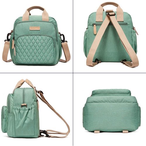 Scorlia Insulated Lunch Bag Thermal Rucksack, 3 in 1 Convertible Lunch Tote with Side pockets for Women, Tall lunch Cooler Box with Drinks Holder for Office, Beach, Green