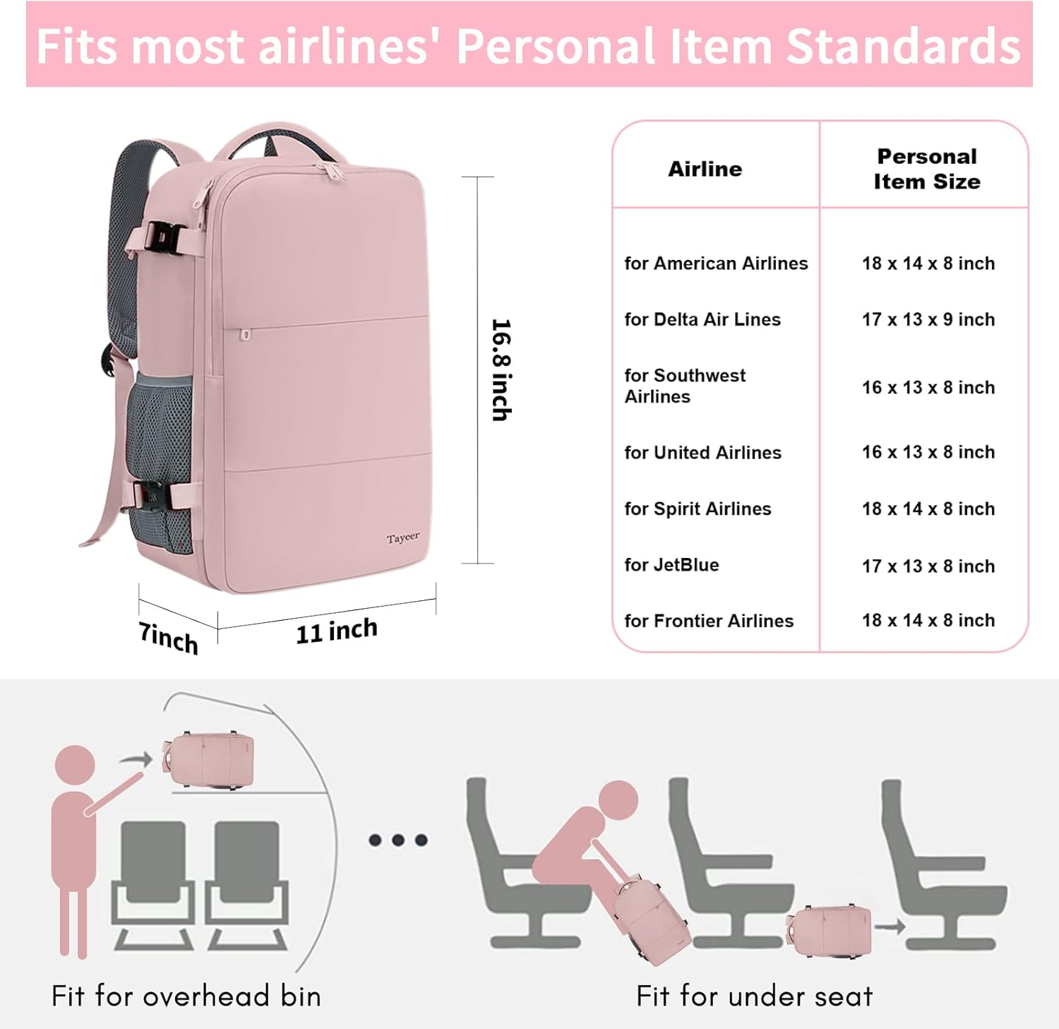Taygeer Travel Backpack for Women - TSA-Approved 15.6" Laptop Bag with Water Bottle Pocket & Shoe Pouch | Pink
