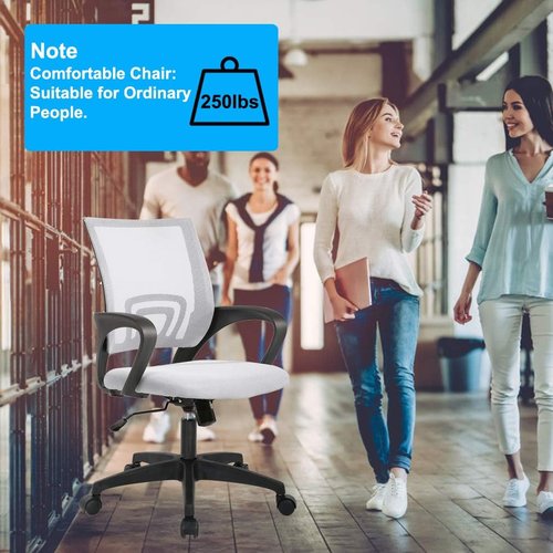 BestOffice Ergonomic Office Chair - Mid-Back Swivel Design with Breathable Backrest & Lumbar Support - Adjustable Height & Rolling Wheels - White - Pack of 2