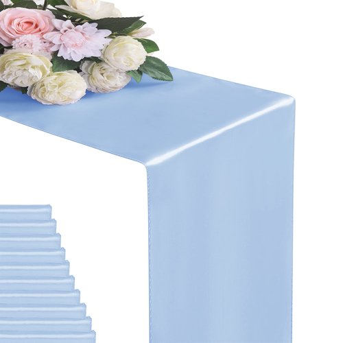 flohar 12Pack Table Runner 12 x 108 Inches Satin Silk Table Runner for Wedding, Birthday Party, Banquets, Graduations Decoration, fit Rectange and Round Table-Blue Mist