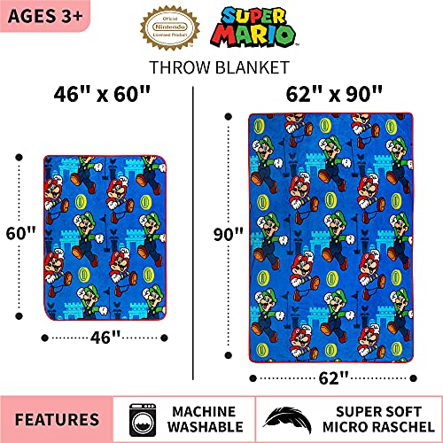 Franco Kids Super Soft Plush Throw Blanket - Mario Design, 46 x 60 Inches