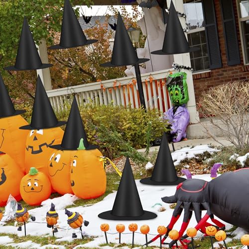 12 PCS Black Floating Witch Hats with Hanging Cord for Halloween Decor