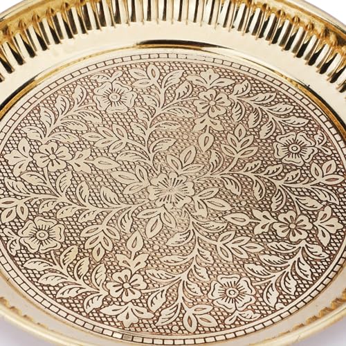 4-Piece Brass Puja Thali Set - Ritual Plate, Katori, Glass & Spoon