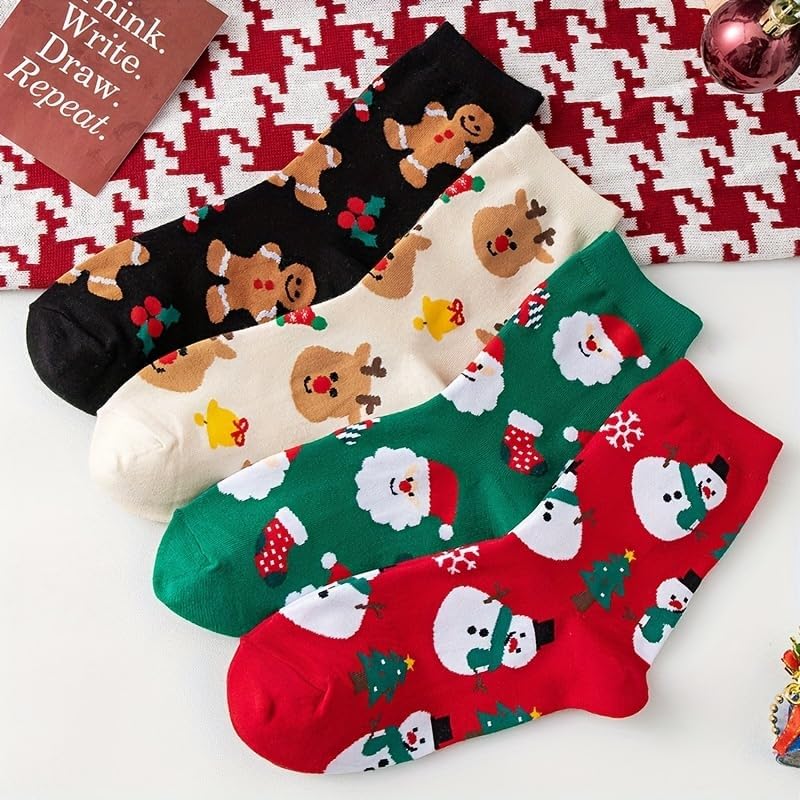 Skiennix Funny Socks - Cozy Novelty Santa Design for Women & Men | 4 Pairs