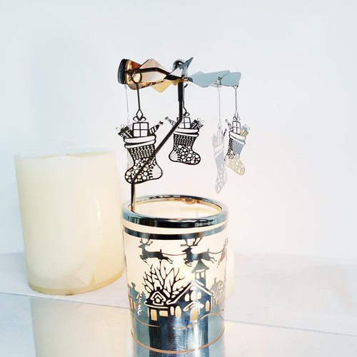 Kingnero Carousel Candle Holder - Spinning Metal Tea Light Candlestick for Home Decor | Christmas Socks Silver