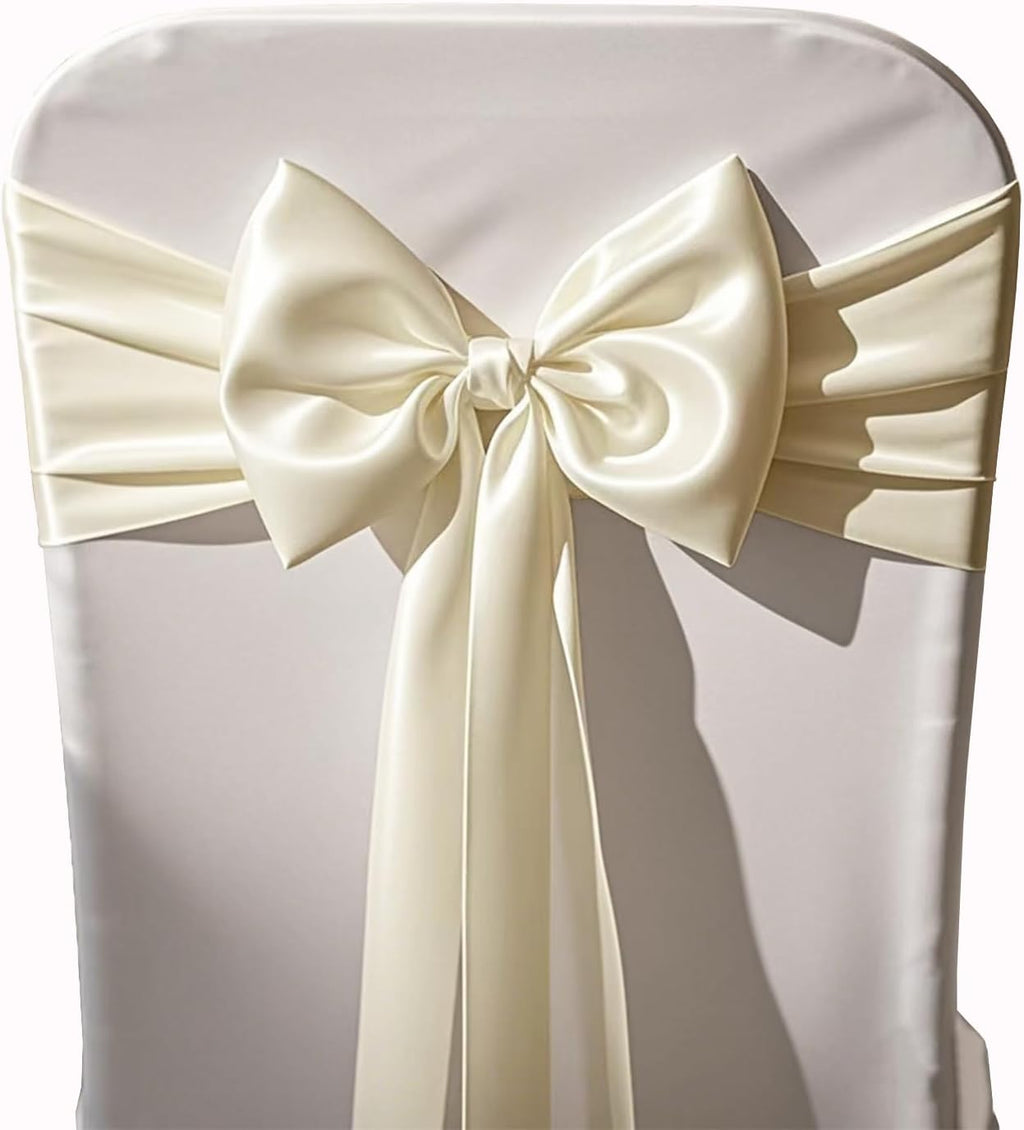 Regine Switzerland Wedding Satin Chair Sashes - Elegant Ivory Bows for Banquet & Ceremony | 7x108 Inch, 50 Pack