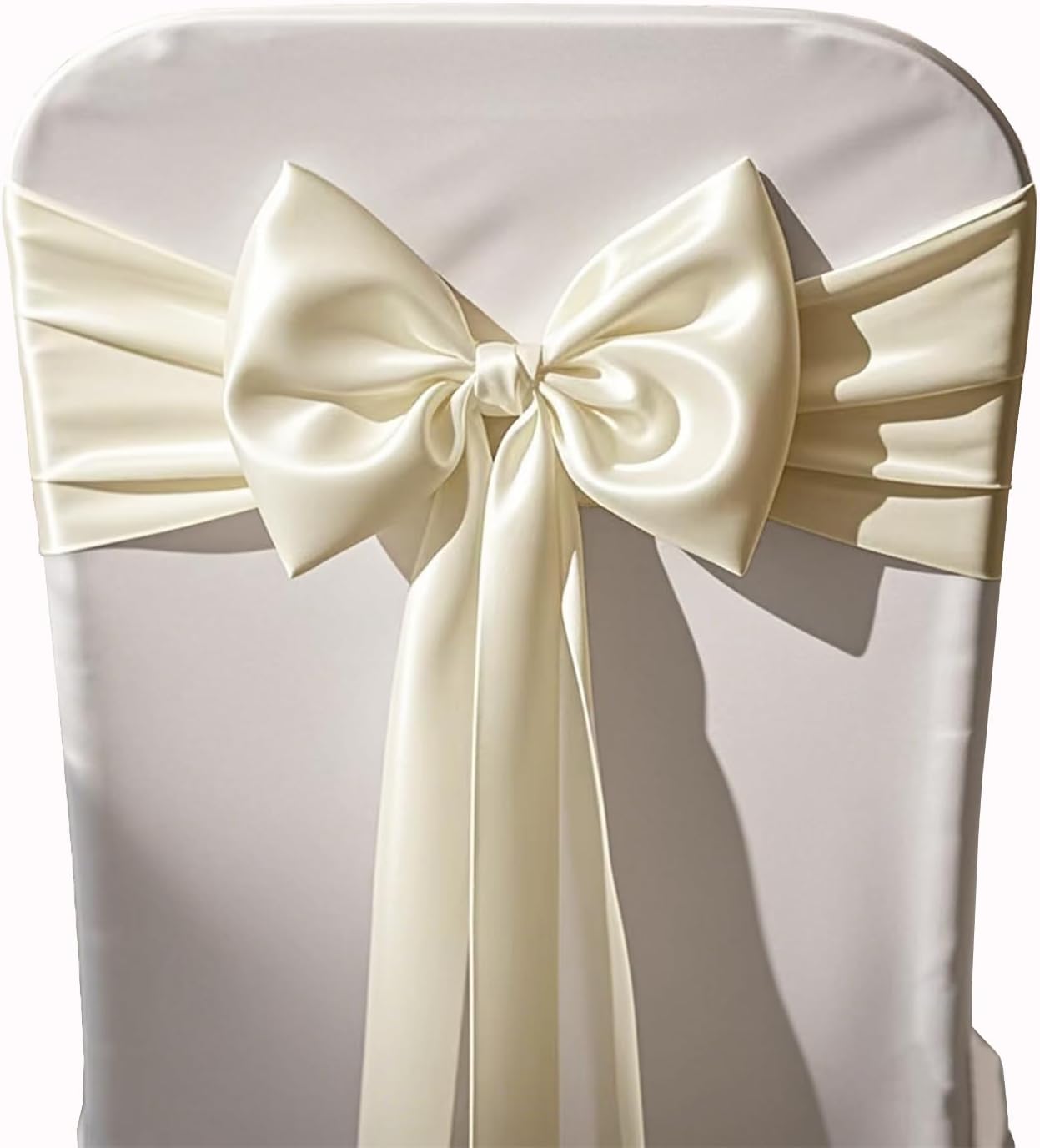 Regine Switzerland Wedding Satin Chair Sashes - Elegant Ivory Bows for Banquet & Ceremony | 7x108 Inch, 50 Pack