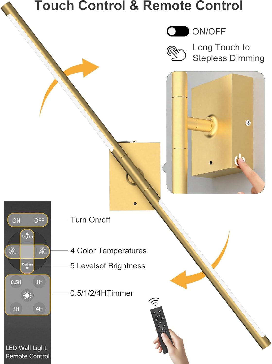 Skiennix Battery Operated Wall Sconces - 10000mAh Rechargeable LED Lights with Remote | 360° Rotation, 3000K-6000K