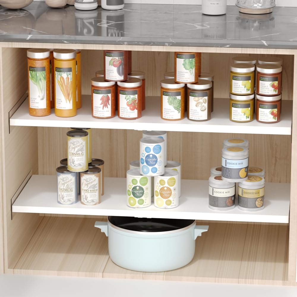 Slideep Expandable Closet Tension Shelf, Metal Adjustable Wardrobe Shelves Organizer System with Strong Seamless Sticker for Kitchen, Wardrobe, Cupboard 2 Pack (L:16.9'' to 31.5"; W:11.8")