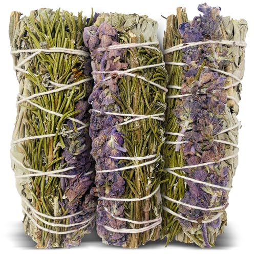 Sage Smudge Sticks Set - White Sage, Rosemary & Lavender, 3 Pack
