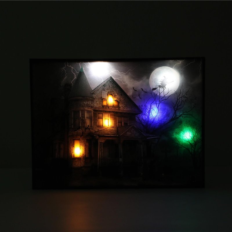 YYPLIAN Led Canvas Wall Art, Castle Light Up Painting Wall Decor, Halloween Lighting Painting Decoration with Battery Operated Lighted and Sound 20X15 Inch
