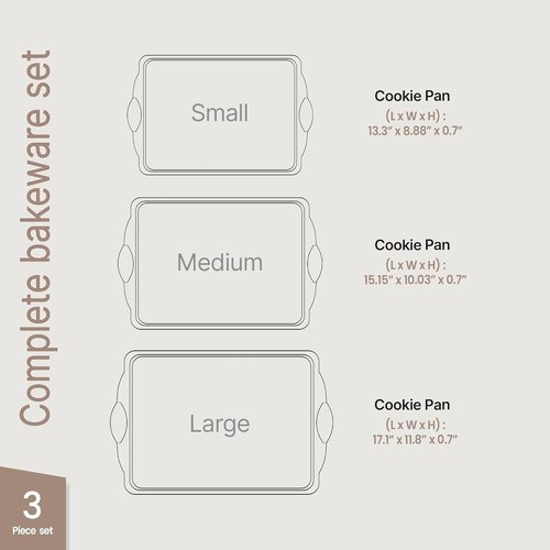 Bakken Baking Pan Set | 3-Piece Non-Stick Cookie Sheet with Silicone Handles - Commercial Grade Black Carbon Steel