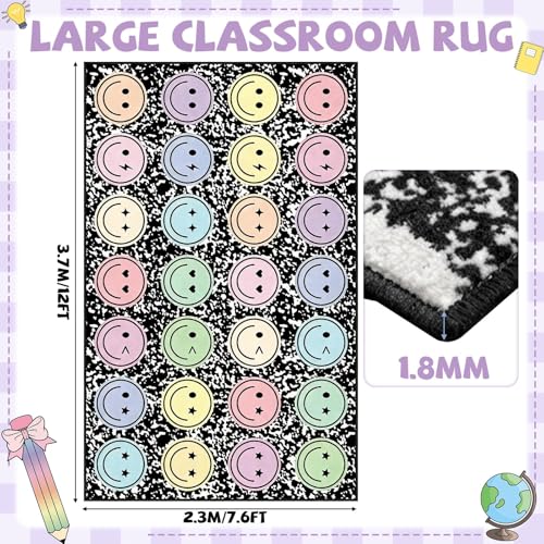 Large Smile Face Classroom Rug, 7.6x12 ft Educational Play Carpet